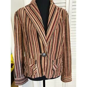 Jones Wear Jeans Vintage Retro Brown Pink Striped Corduroy Blazer Jacket size 10
